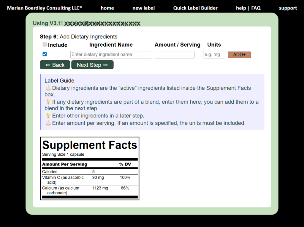 Supplement Facts Quick Builder